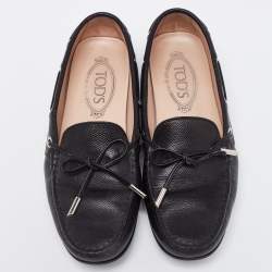 Pre Owned Tod's Black Leather Bow Loafers Size 38