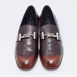 Pre Owned حذاء لوفرز تودز جلد ثنائي اللون حرف تي مزدوج سليب  أون مقاس 40