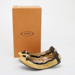 Pre Owned Tod's Beige Patent Leather Embellished Tassel Scrunch Ballet Flats Size 39.5