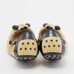 Pre Owned Tod's Beige Patent Leather Embellished Tassel Scrunch Ballet Flats Size 39.5