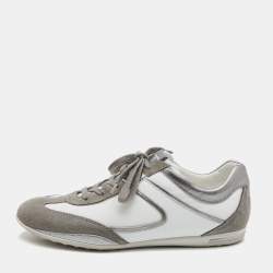 Tod's Grey/White Leather And Suede Lace Up Sneakers Size 40