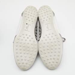 Tod's Grey/White Leather And Suede Lace Up Sneakers Size 40