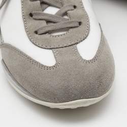Tod's Grey/White Leather And Suede Lace Up Sneakers Size 40