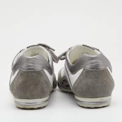 Tod's Grey/White Leather And Suede Lace Up Sneakers Size 40