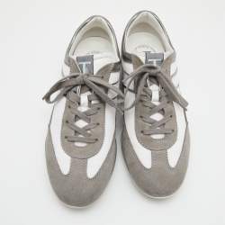 Tod's Grey/White Leather And Suede Lace Up Sneakers Size 40