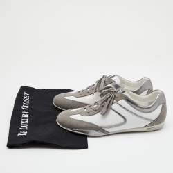 Tod's Grey/White Leather And Suede Lace Up Sneakers Size 40