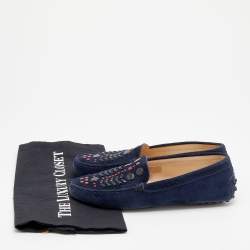 Tod's Navy Blue Suede Studded Slip On Loafers Size 37
