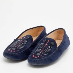 Tod's Navy Blue Suede Studded Slip On Loafers Size 37