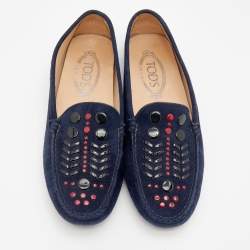 Tod's Navy Blue Suede Studded Slip On Loafers Size 37