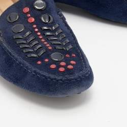Tod's Navy Blue Suede Studded Slip On Loafers Size 37