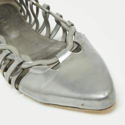 Tod's Grey Patent Leather Braided Detailed Pointed Toe Ballet Flats Size 39.5