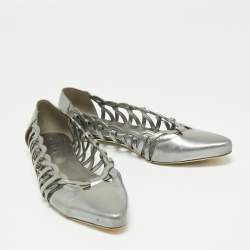 Tod's Grey Patent Leather Braided Detailed Pointed Toe Ballet Flats Size 39.5