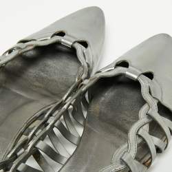 Tod's Grey Patent Leather Braided Detailed Pointed Toe Ballet Flats Size 39.5