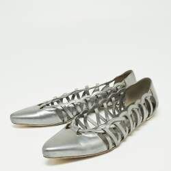 Tod's Grey Patent Leather Braided Detailed Pointed Toe Ballet Flats Size 39.5