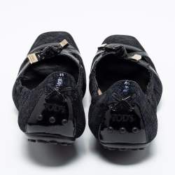 Pre Owned Tod's Metallic Blue Glitter Suede Scrunch Ballet Flats Size 37