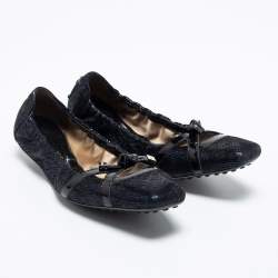 Pre Owned Tod's Metallic Blue Glitter Suede Scrunch Ballet Flats Size 37