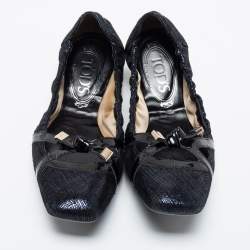 Pre Owned Tod's Metallic Blue Glitter Suede Scrunch Ballet Flats Size 37