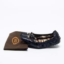 Pre Owned Tod's Metallic Blue Glitter Suede Scrunch Ballet Flats Size 37