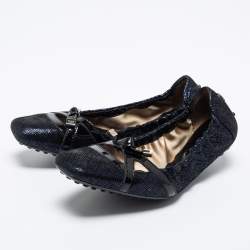 Pre Owned Tod's Metallic Blue Glitter Suede Scrunch Ballet Flats Size 37