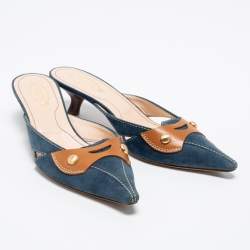 Pre Owned Tod's Blue/Brown Suede And Leather Mule Sandals Size 36.5