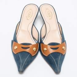 Pre Owned Tod's Blue/Brown Suede And Leather Mule Sandals Size 36.5