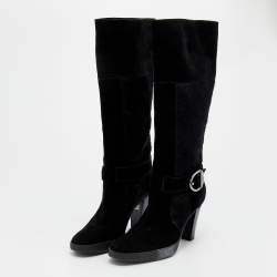 مملوكة مسبقًا Tod's Black Suede And Calf Hair Knee Length Boots Size 40