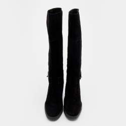 مملوكة مسبقًا Tod's Black Suede And Calf Hair Knee Length Boots Size 40