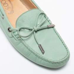 Pre Owned Tod's Mint Green Leather Gommini Bow Slip On Loafers Size 39
