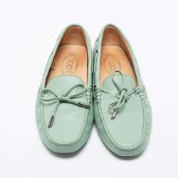 Pre Owned Tod's Mint Green Leather Gommini Bow Slip On Loafers Size 39