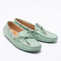 Pre Owned Tod's Mint Green Leather Gommini Bow Slip On Loafers Size 39