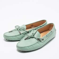 Pre Owned Tod's Mint Green Leather Gommini Bow Slip On Loafers Size 39