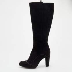 Pre Owned حذاء بوت للركبة تودز سويدي أسود مقاس 37