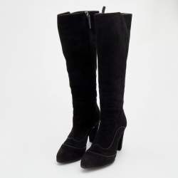 Pre Owned حذاء بوت للركبة تودز سويدي أسود مقاس 37