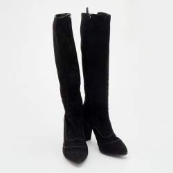 Pre Owned حذاء بوت للركبة تودز سويدي أسود مقاس 37