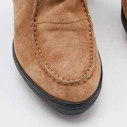Pre Owned Tod's Beige Suede And Lamb Fur Buckle Platform Ankle Boots Size 38
