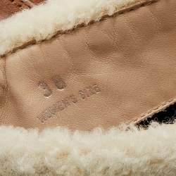 Pre Owned Tod's Beige Suede And Lamb Fur Buckle Platform Ankle Boots Size 38