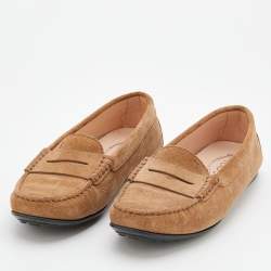 Pre Owned Tod's Light Brown Suede Slip On Loafers Size 38.5