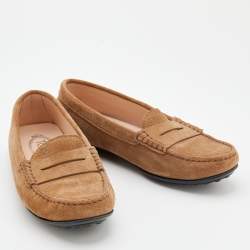 Pre Owned Tod's Light Brown Suede Slip On Loafers Size 38.5