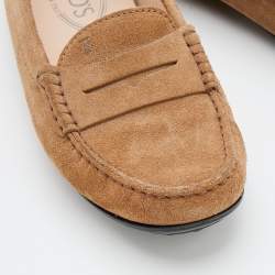 Pre Owned Tod's Light Brown Suede Slip On Loafers Size 38.5