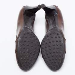Pre Owned Tod's Dark Brown Leather Double T Loafer Pumps Size 37.5