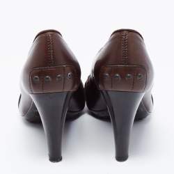 Pre Owned Tod's Dark Brown Leather Double T Loafer Pumps Size 37.5