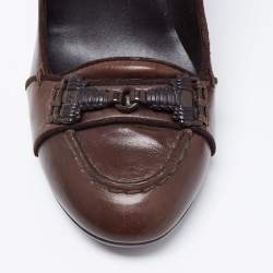 Pre Owned Tod's Dark Brown Leather Double T Loafer Pumps Size 37.5