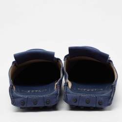 Pre Owned Tod's Blue Nubuck Leather Fringe Flat Mules Size 40