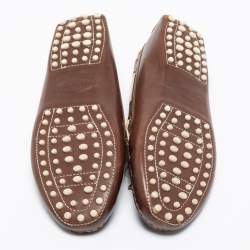Pre Owned Tod's Brown Leather Bow Slip On Loafers Size 38.5