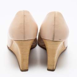 مملوكة مسبقًا حذاء كعب عالي تودز جلد بيج مقدمة مفتوحة كعب روكي مقاس 38