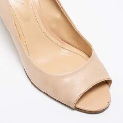 مملوكة مسبقًا حذاء كعب عالي تودز جلد بيج مقدمة مفتوحة كعب روكي مقاس 38