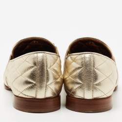 Pre Owned Tod's Metallic Gold Quilted Leather Double T Loafers Size 37