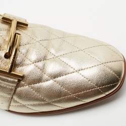 Pre Owned Tod's Metallic Gold Quilted Leather Double T Loafers Size 37