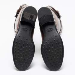 Pre Owned حذاء بوت تودز بيكر منتصف ركبة جلد بني مزين بإبزيم مقاس 38