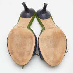 مملوكة مسبقًا Tod's Green/Blue Croc Embossed Leather and Denim Bow Slide Sandals Size 40